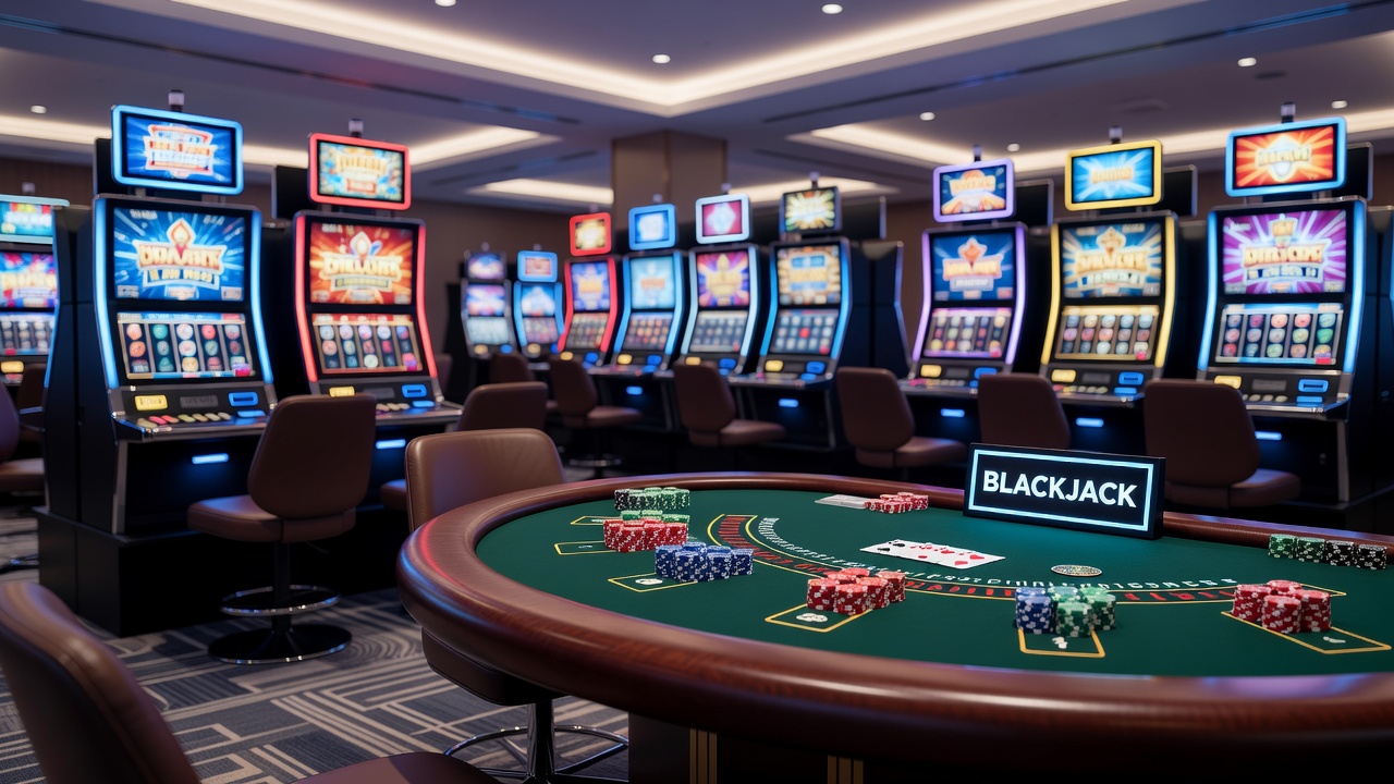 Digital casino interface displaying various slot and table game options on a mobile device screen