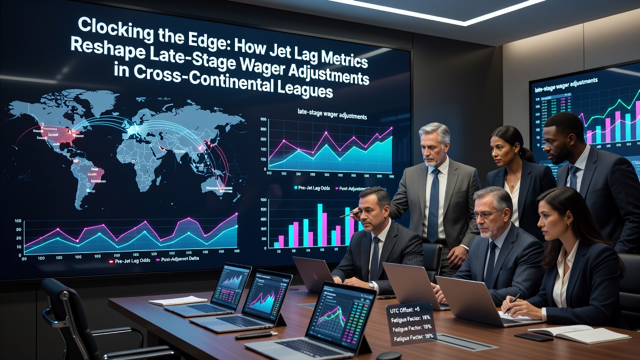 Athletes monitoring recovery data during a cross-continental tournament with betting market overlays