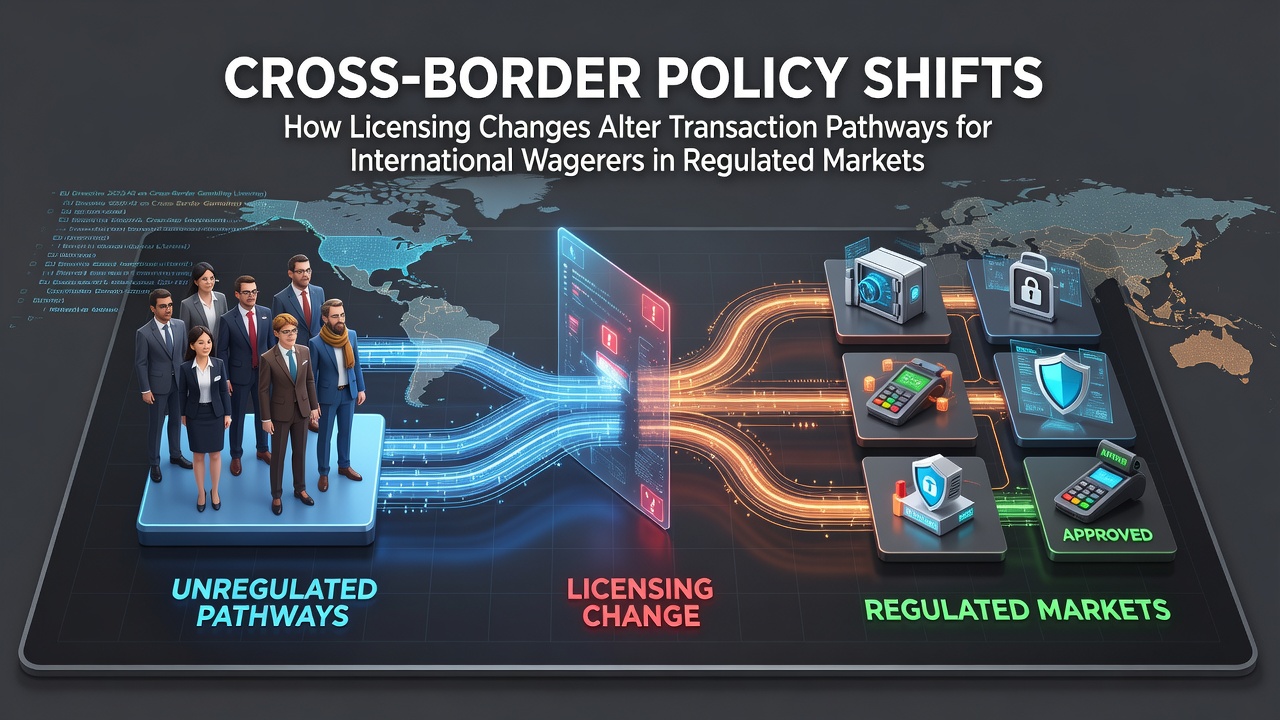Illustration of global regulatory frameworks and cross-border transaction flows in regulated gambling markets