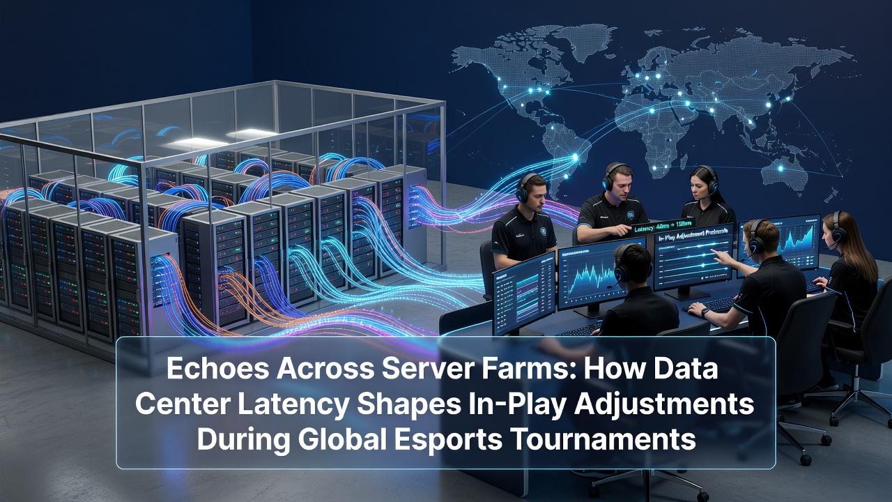 Data center server racks processing real-time esports tournament data across multiple global locations
