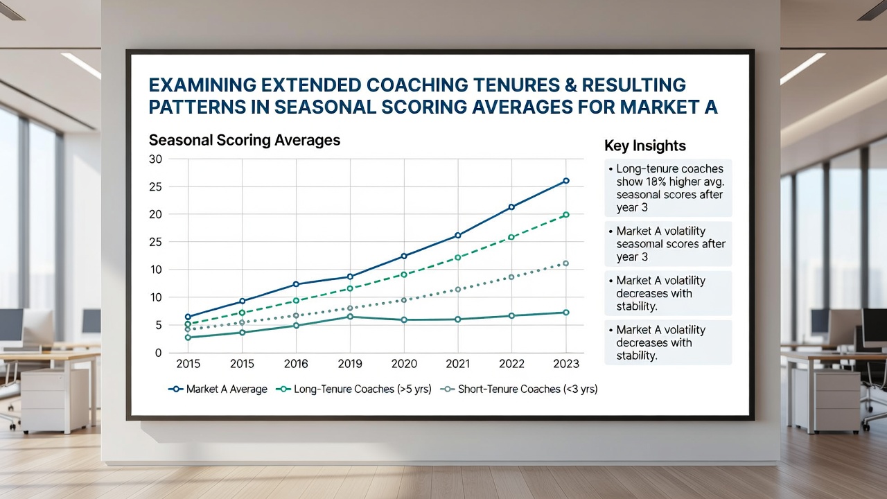 Analyst examining charts of scoring averages overlaid with coaching tenure timelines