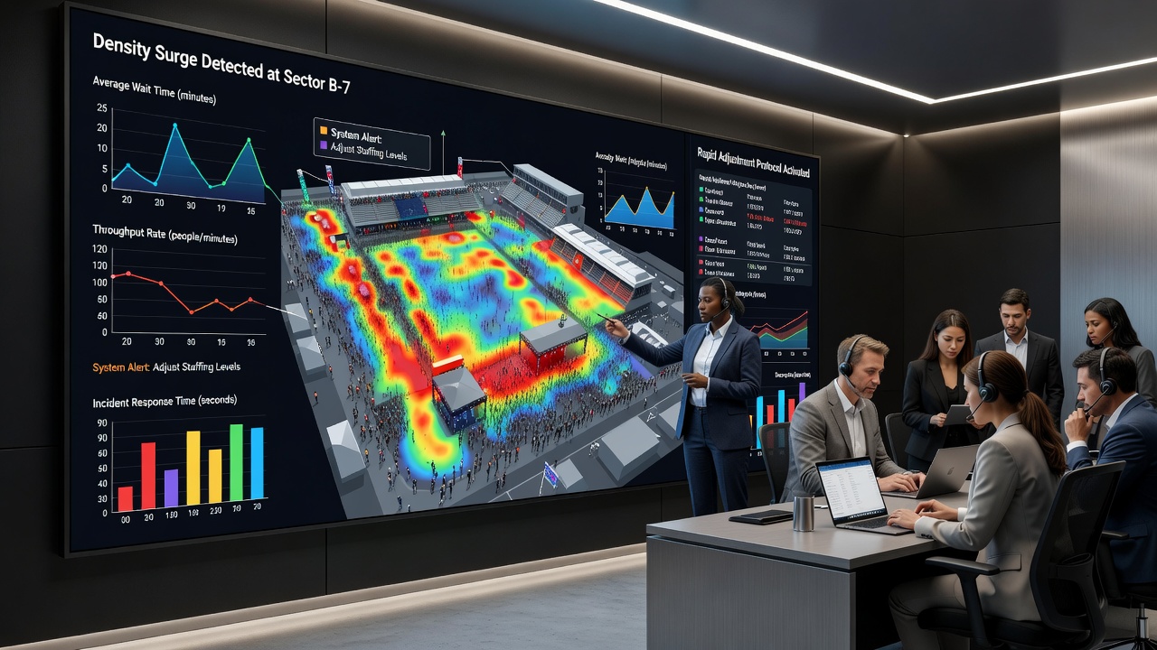 Wagering platform interface displaying live odds adjustments during an arena event with crowd visualization overlays