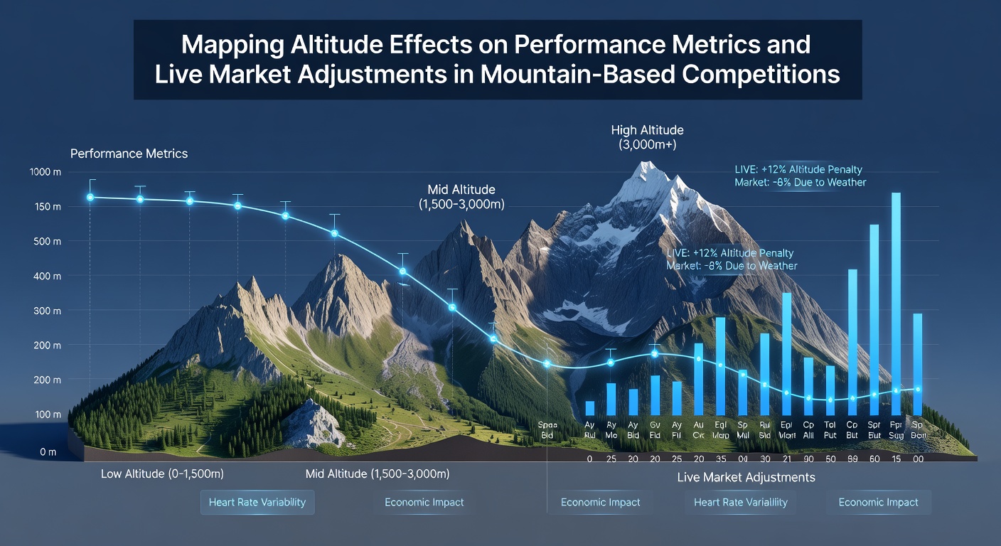 Athletes competing in a high-altitude mountain endurance event with visible terrain challenges and performance tracking overlays