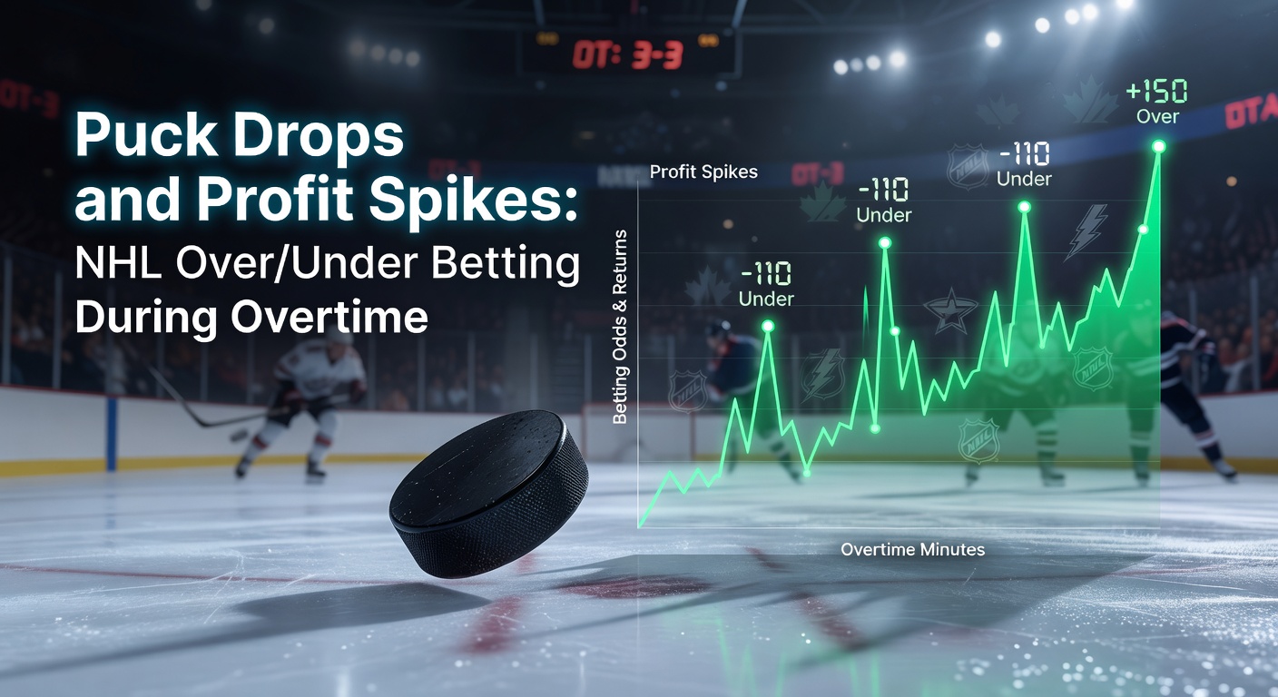 NHL players battling in overtime during a tense playoff game, puck sliding toward the net amid defensive pressure
