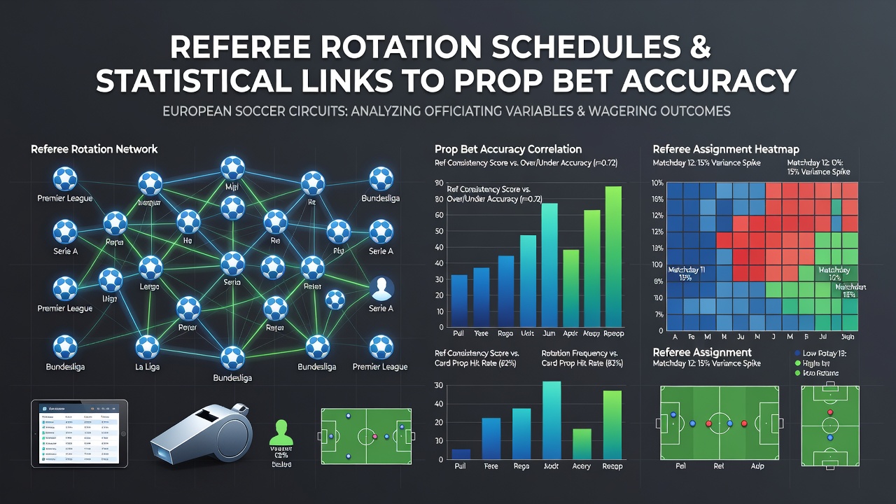 Referee rotation schedule chart showing assignments across European soccer leagues
