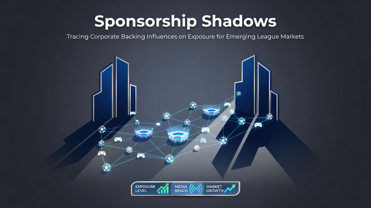Corporate sponsorship banners line the sidelines of an emerging league match as media crews capture the event for wider distribution