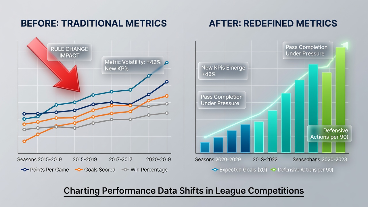 Detailed graphs illustrating performance metric variations in international league competitions following regulatory updates